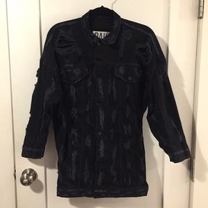 OAK NYC Taper Fit Long Line Destroy Denim Jacket